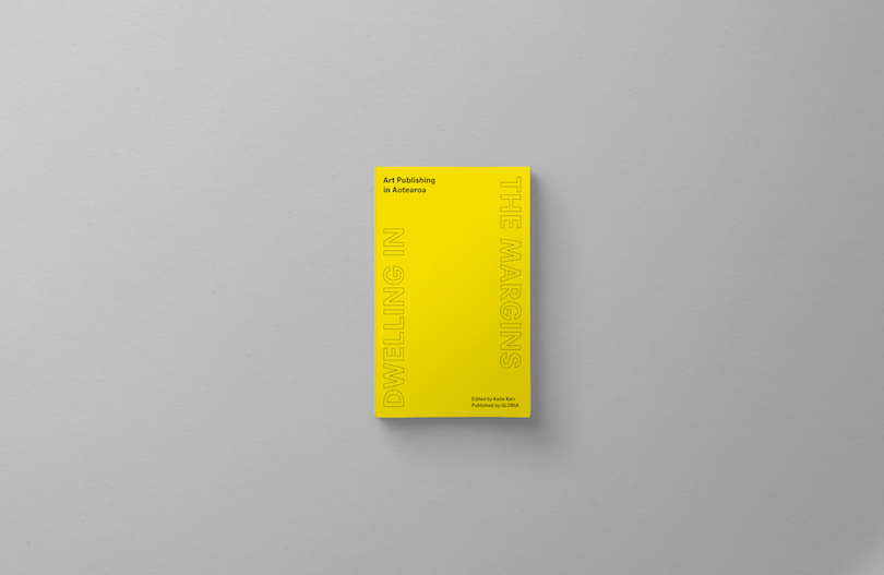 Bright yellow book called Art Publishing in Aotearoa