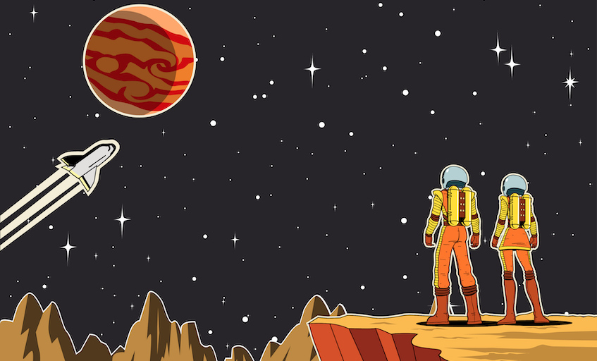 Astronauts on a Planet Illustration